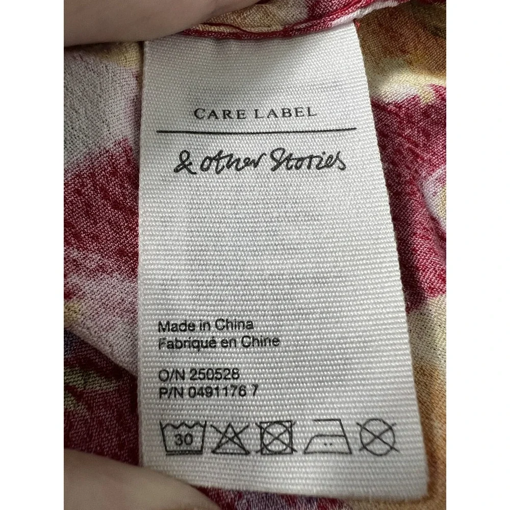 & Other Stories Floral‎ Mini Dress Sz US 8 Batwing Flowy Casual Beach Resort - Picture 4 of 10